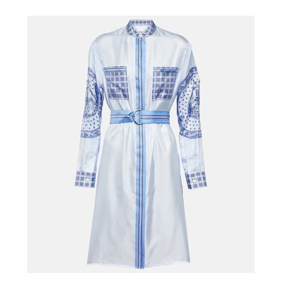 NWT Burberry Sofia Size 8 Belted Silk Satin Shirt Dress Blue Check Print $1,890 - Picture 1 of 15
